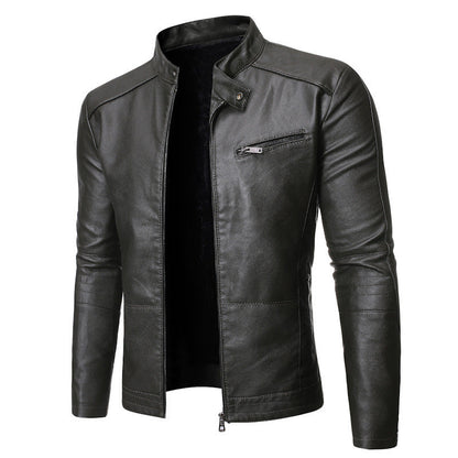 Herren Lederjacke Elegant Stehkragen Modern