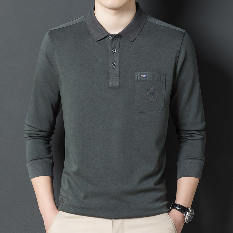 Herren Poloshirt Langarm Elegant mit Brusttasche