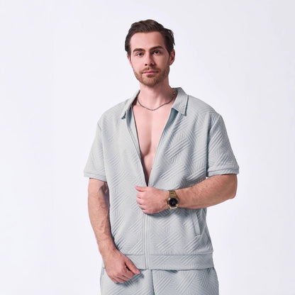 Herren Kurzarmhemd Modern mit Reißverschluss