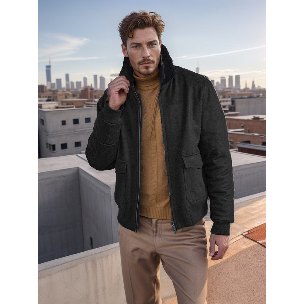Herren Bomberjacke Teddyfell Kragen Modern Sportlich