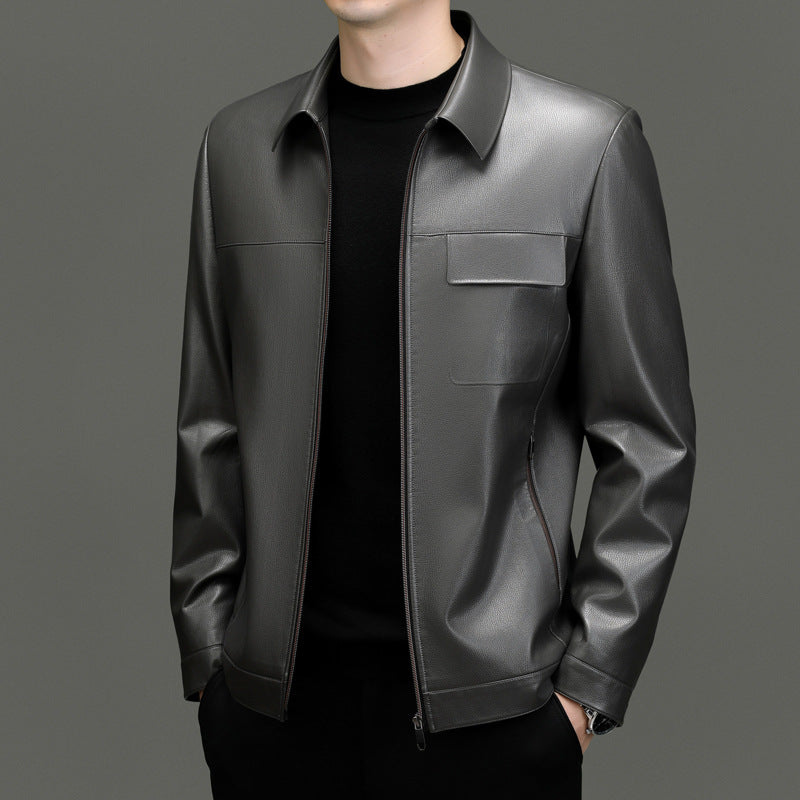 Lederjacke Herren Kunstleder Reißverschluss Taschen Schwarz