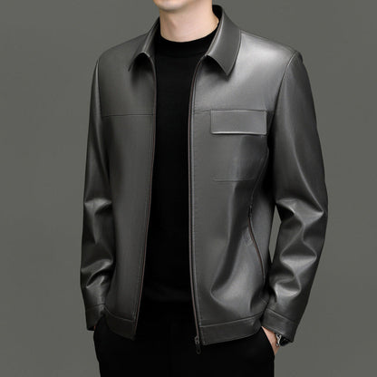 Lederjacke Herren Kunstleder Reißverschluss Taschen Schwarz