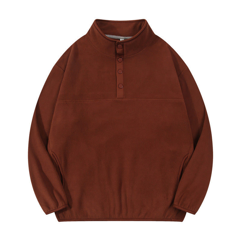Herren Fleece-Pullover Stehkragen Druckknöpfe Warm
