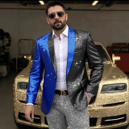 Herren Blazer Glänzend Pailletten Effekt Farbkontrast - BerlinGlamour