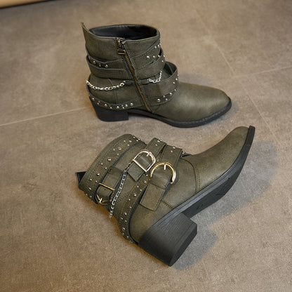 Damen Stiefeletten Chic Modisch Riemen Design