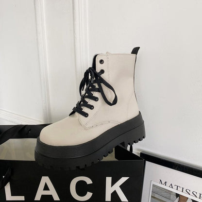 Damen Stiefel Robust Plateau Elegant Leder