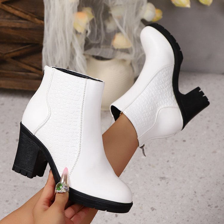 Damen Stiefeletten Hoch Modisch Glänzend mit Blockabsatz