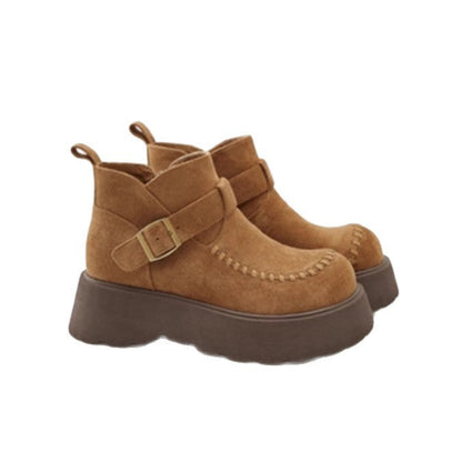 Damen Plateaustiefel Stylisch Schnallenverschluss Modisch Höhe
