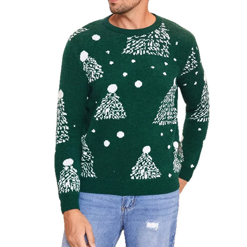Weihnachtspullover Herren Festlich Tannenbaum Muster Rot