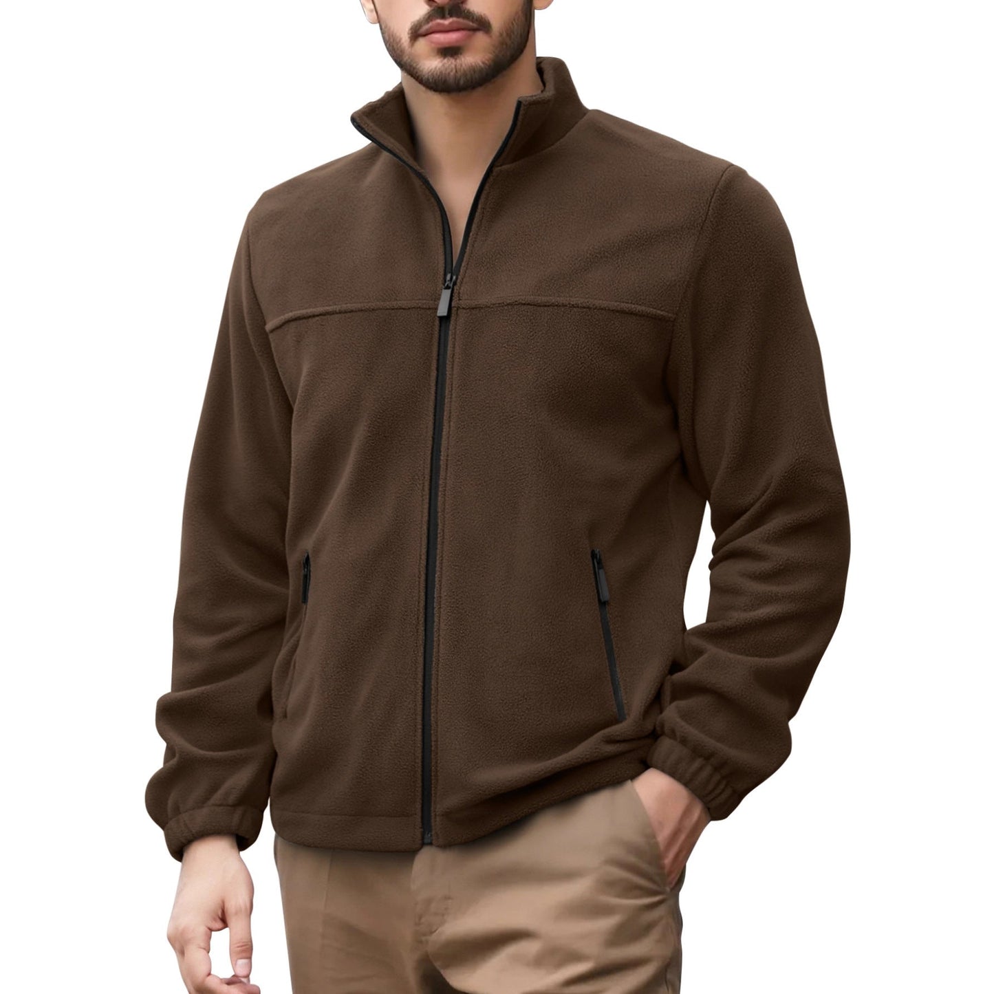 Herren Fleecejacke Hochkragen Warm Schwarz