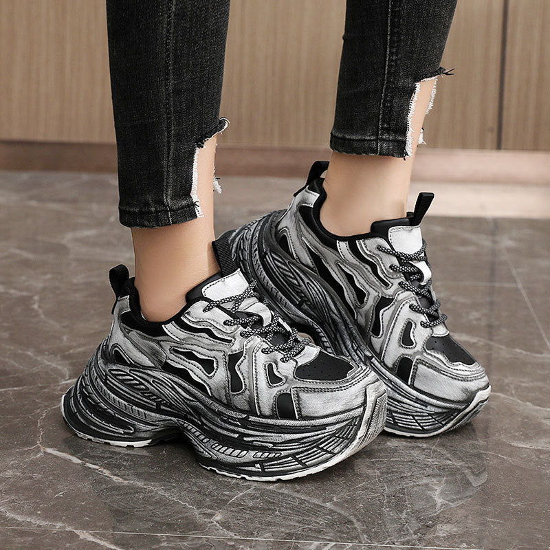 Damen Sneaker Chunky Weite Passform Bequem Elastisch