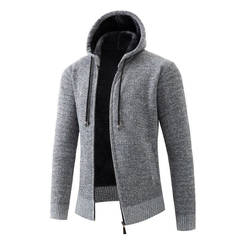 Herren Strickjacke Gefüttert Kapuze Warm