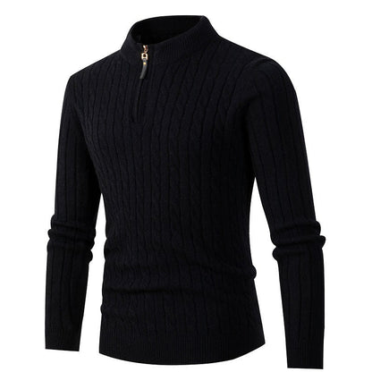 Herren Strickpullover Klassisch Zopfmuster Reißverschluss
