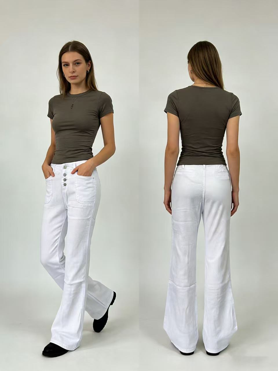 Damen Jeans Bootcut High Waist Knopfleiste