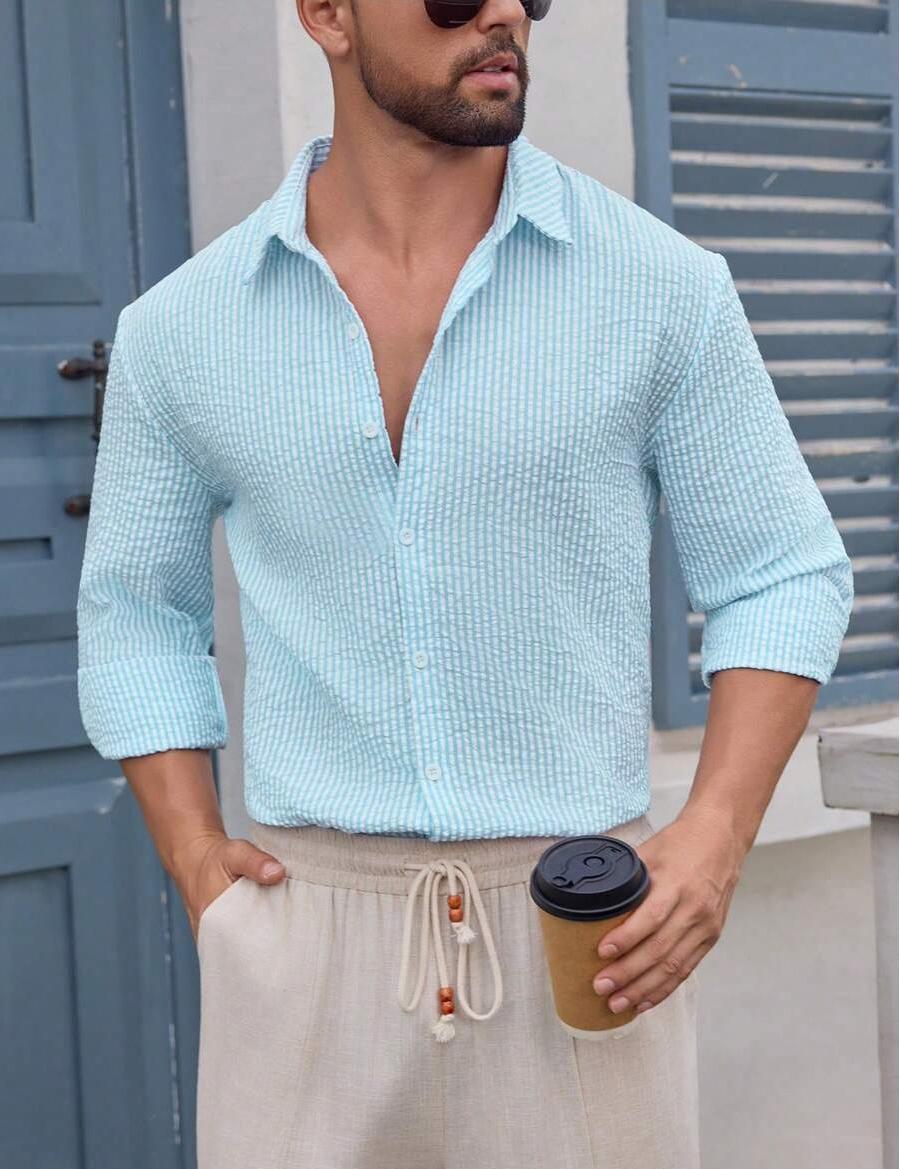 Herren Hemd Schmale Streifen Slim Fit Modern
