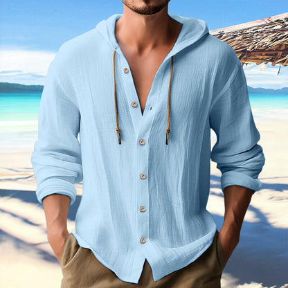Herren Hoodie Hemd Kapuze Knopfleiste Casual