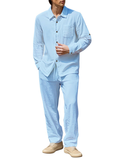 Leinen Hemden Set Herren Lässig Sommer