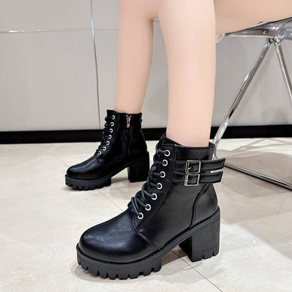 Damen Stiefeletten Schnürstiefeletten Mit Blockabsatz Robust