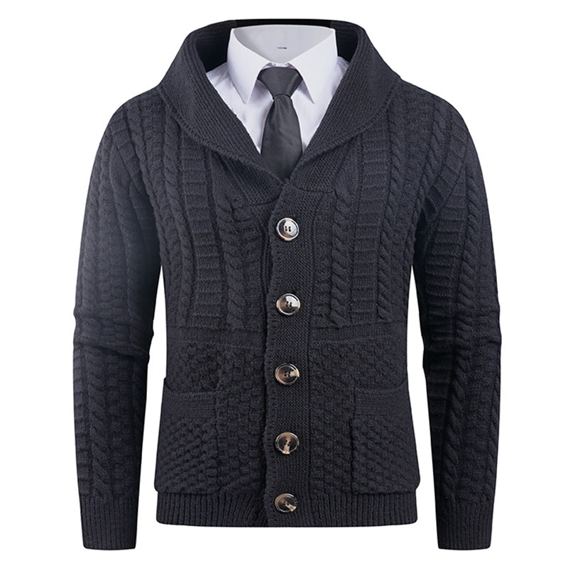 Herren Strickjacke Modern Schalkragen Knöpfe Elegант