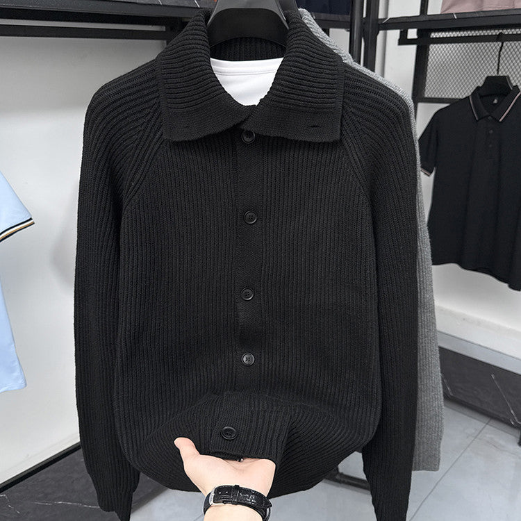 Herren Strickjacke Weich Rippmuster Kragen Button Down