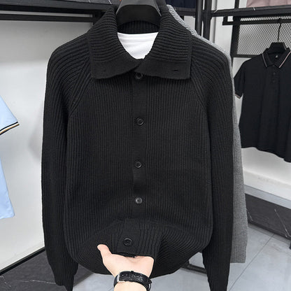 Herren Strickjacke Weich Rippmuster Kragen Button Down