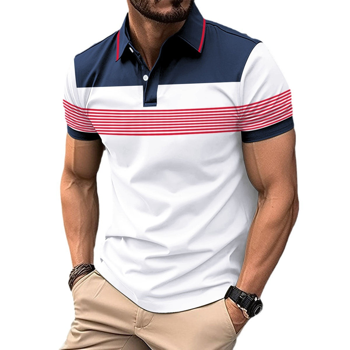 Herren Polohemd Sportlich Streifen Modern