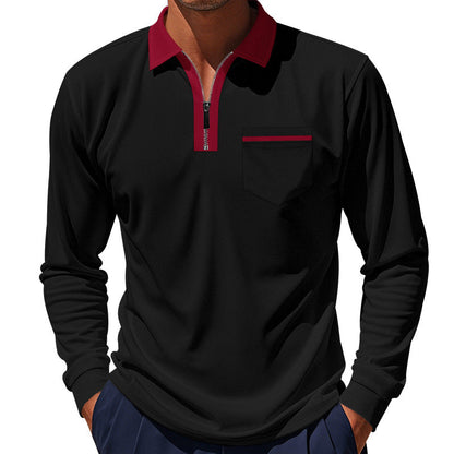 Herren Polohemd Langarm Modern mit Reißverschluss und Brusttasche
