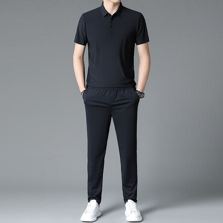 Herren Sportensemble Atmungsaktiv Poloshirt Jogginghose Set
