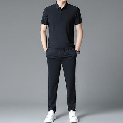 Herren Sportensemble Atmungsaktiv Poloshirt Jogginghose Set