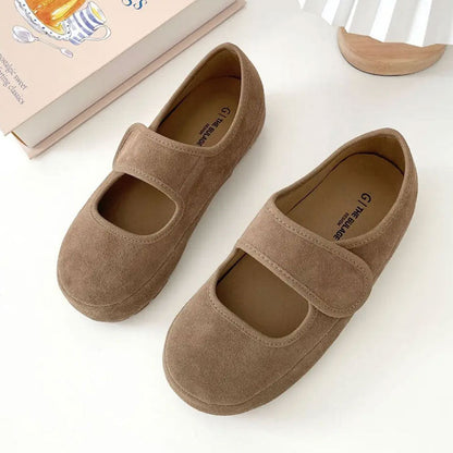 Damen Veloursleder Schuhe Mary Jane Bequem Klettverschluss