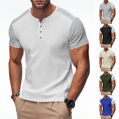 Herren T-Shirt Kurzarm mit Struktur Optik und Knöpfen - BerlinGlamour
