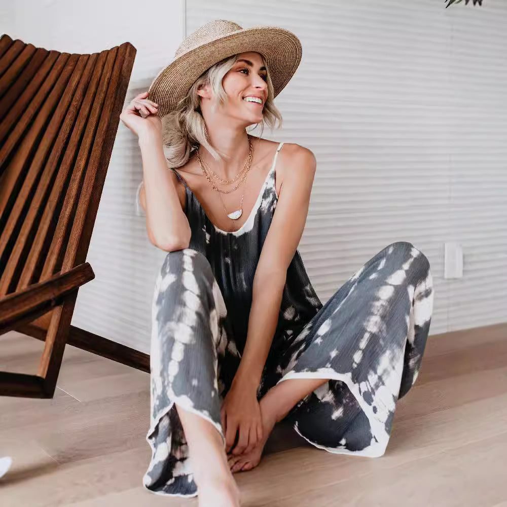 Damen Maxijumpsuit Leicht Tie-Dye Sommer