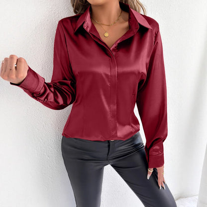 Elegante Damen Bluse Satin Klassisch