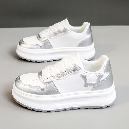 Damen Plateau Sneaker Sportlich Komfortabel Glänzend