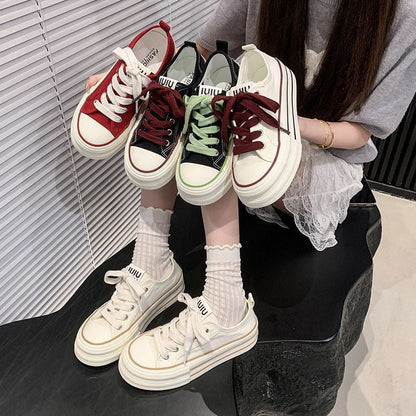 Damen Plateausneaker Sportlich Atmungsaktiv Canvas