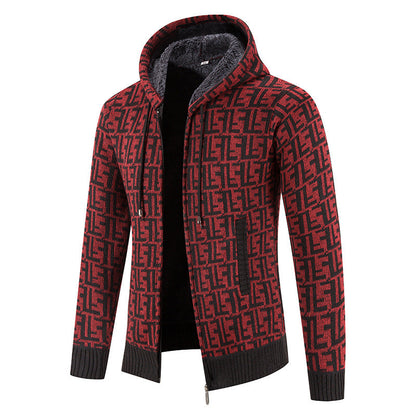 Herren Strickjacke Modern mit Kapuze und Muster
