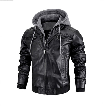 Lederjacke Herren Modern mit abnehmbarem Kapuzenfutter Schwarz - BerlinGlamour