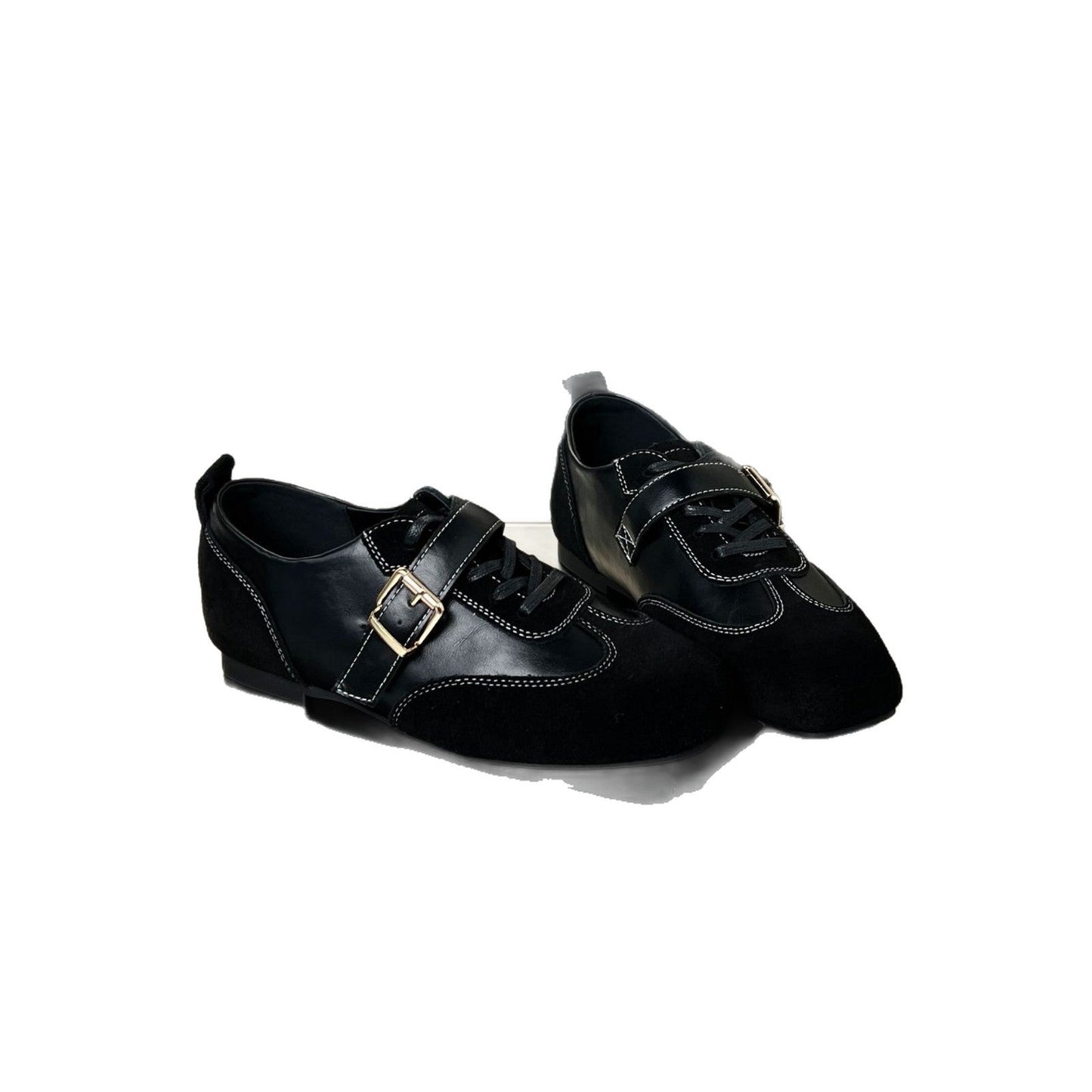 Damen Loafers Elegante Schnallenverschluss Schwarz Lederschuhe
