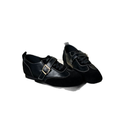 Damen Loafers Elegante Schnallenverschluss Schwarz Lederschuhe