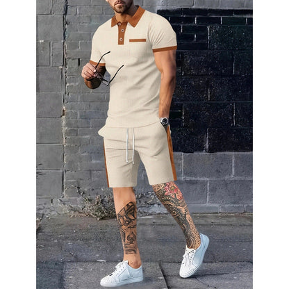 Herren Poloshirt Shorts Set Kontrastdesign Modern Sportlich
