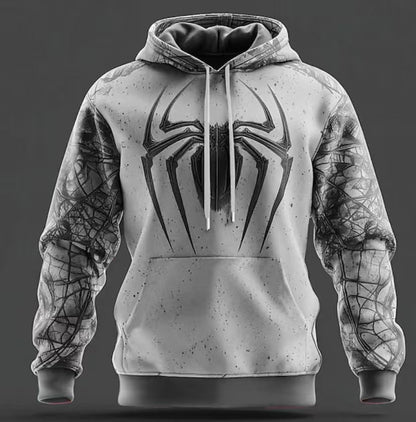 Herren Kapuzenpullover Spinnen Motiv Grau Kontrast Ärmel