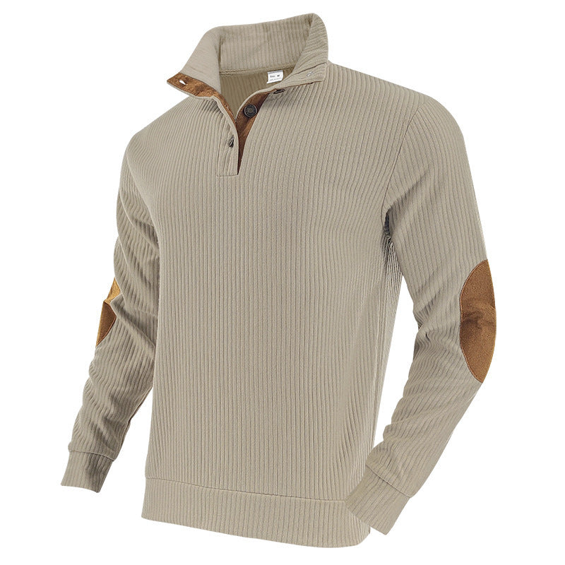 Herren Pullover Modern Stehkragen Lederdetails Trendy