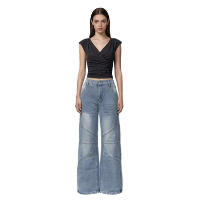Damen Jeanshose Weite Bein Asymmetrisch Schnitt