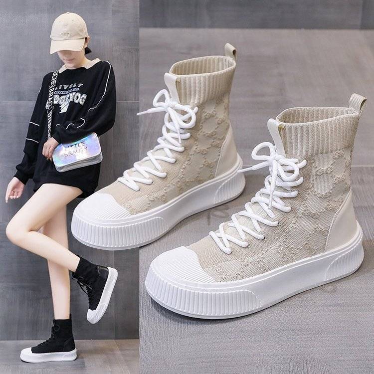 Damen Sneaker Hoch Schaft Stylisch Strick Obermaterial