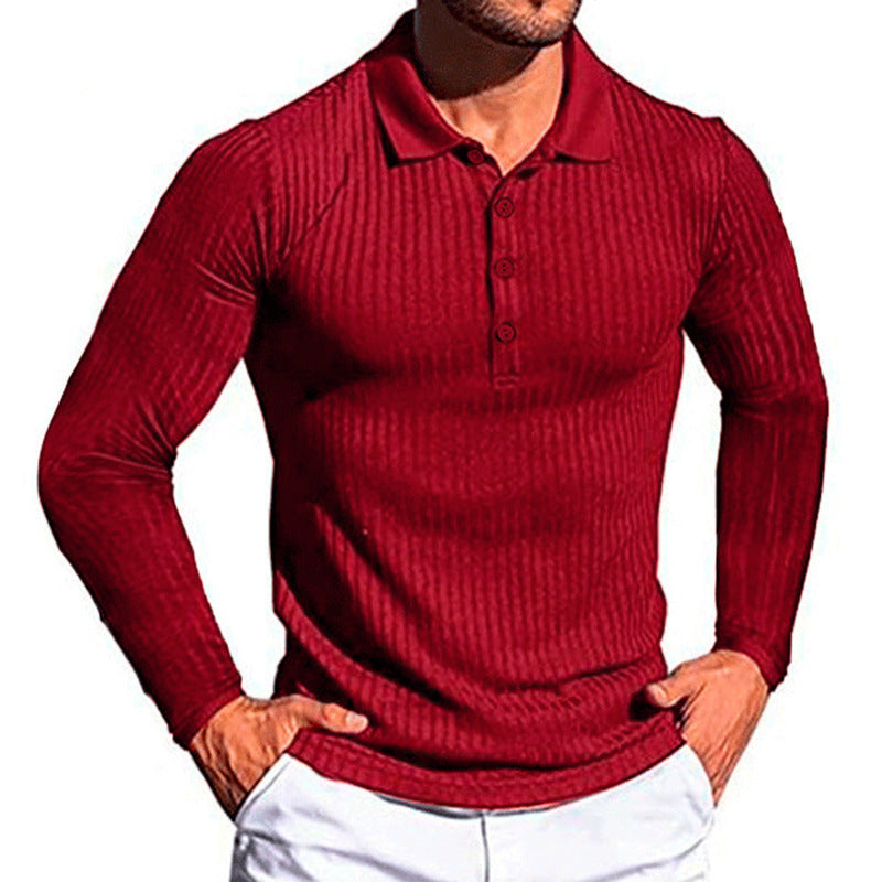 Herren Poloshirt Langarm Elegantes Strukturiert