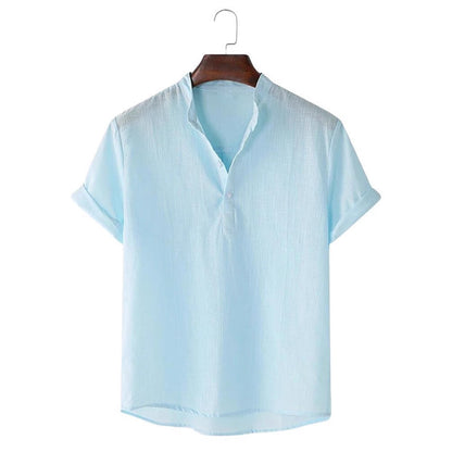 Herren Hemd Kurzarm Modern Henley Ausschnitt Baumwolle