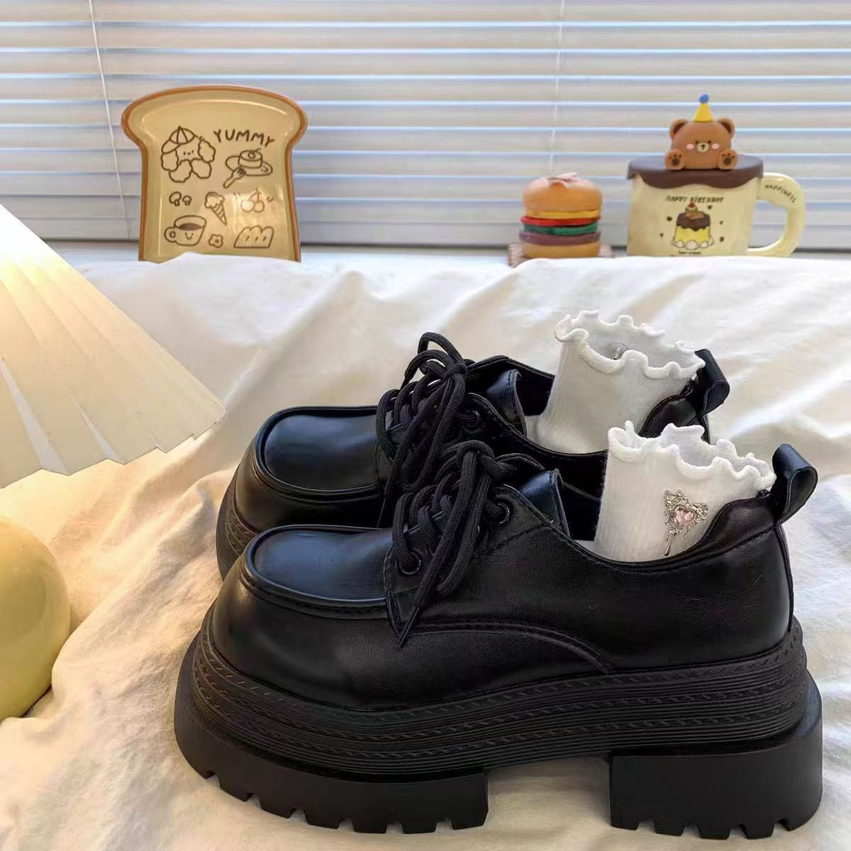 Damen Plattform-Schnürschuhe Hoch Modisch Dickes Sohle