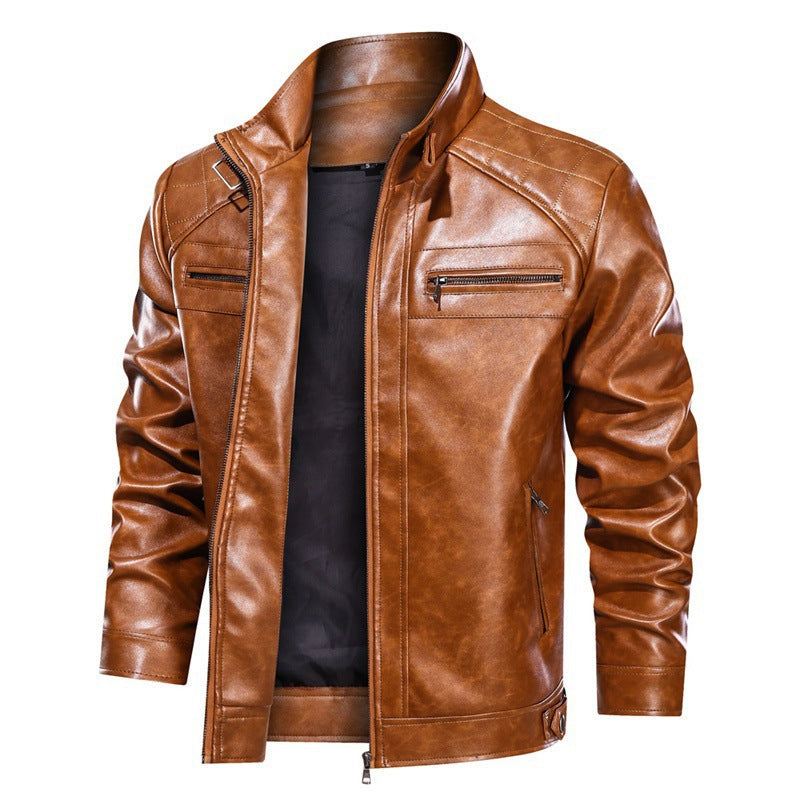 Herren Lederjacke Elegant Asymmetrisch Mit Taschen Schwarz