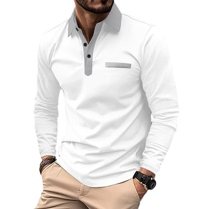 Herren Poloshirt Langarm Elegantes Design Kontrastkragen