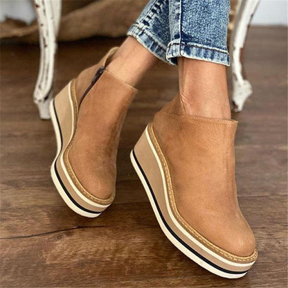 Damen Stiefeletten Wedge Hoch Heel Lederspitze Rutschfest
